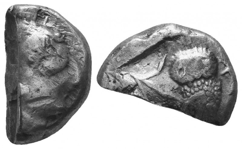 Attica, Athens AR Archaic Style Cut Tetradrachm. Circa 485 BC. Archaic head of A...