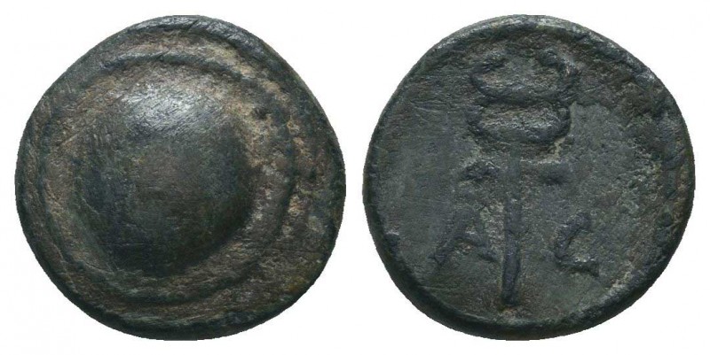 PAMPHYLIA, Aspendos. 1st century BC. AE
Round shield.
Rev: Winged kerykeion.( A....
