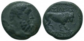 GALATIA, Kings of. Amyntas . 36-25 BC. Æ. Head of bearded Herakles right, club over shoulder / BASILEWS above, AMYNTOY in exergue, lion walking right....