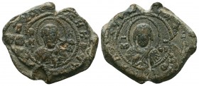 A beautiful iconographic and nicely preserved overstruck seal! (ca 11th cent.)
Diam.: 28mm Weight: 10.40 gr. Condition: About VF, as in photos, with n...