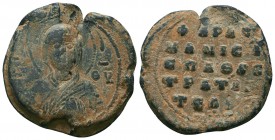 Byzantine lead seal of Pharasmanes protospatharios and strategos (ca 11th cent.)
Obverse: Bust of Mother of God, facial, nimbate, wearing chiton and m...