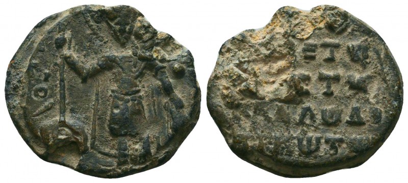 Byzantine lead seal of N. Officer (ca 11th cent.)
Obv.: Saint Theodore or George...
