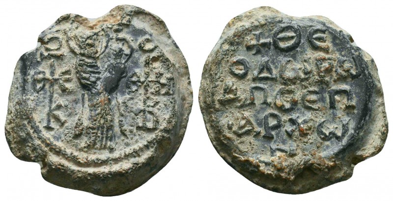 Byzantine lead seal of Theodore honorary eparch (7th/8th cent.)
Obv.: Mother of ...