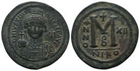 Justinian I. 527-565. Æ Follis.

Condition: Very Fine

Weight: 21.60 gr
Diameter: 41 mm