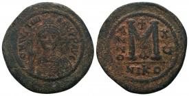 Justinian I. 527-565. Æ Follis.

Condition: Very Fine

Weight: 19.80 gr
Diameter: 39 mm