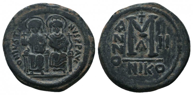 Justin II, with Sophia. 565-578. Æ Follis 

Condition: Very Fine

Weight: 14.20 ...