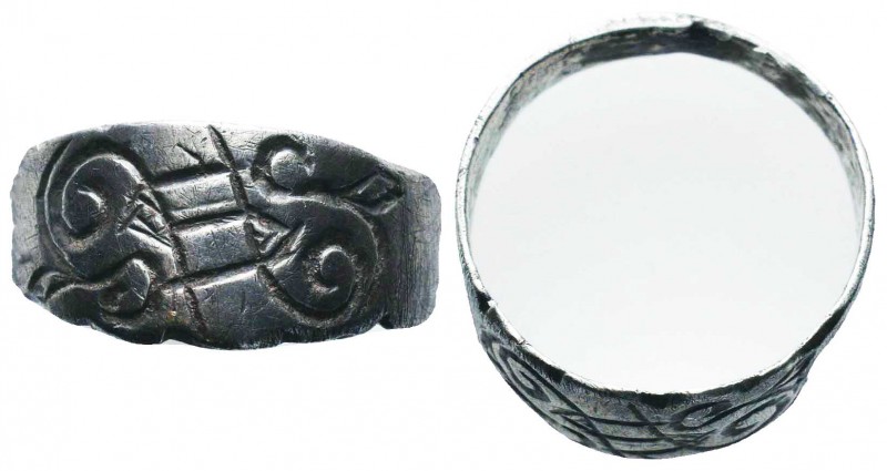 Byzantine/Crusader, c. 9th-13th century AD. Beautiful Silver Decorated Ring,

Co...