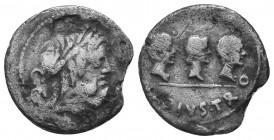 Augustus (27 BC - AD 14), with Julia and Gaius and Lucius Caesars, Denarius, struck by C. Marius C F Tro, 13 BC, AVGVSTVS DIVI F, bare head of Augustu...