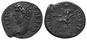 AELIUS (136-138). Denarius. Rome.
Obv: L AELIVS CAESAR.
Bare head left.
Rev: TR POT COS II / CONCORD.
Concordia seated left, holding patera and le...