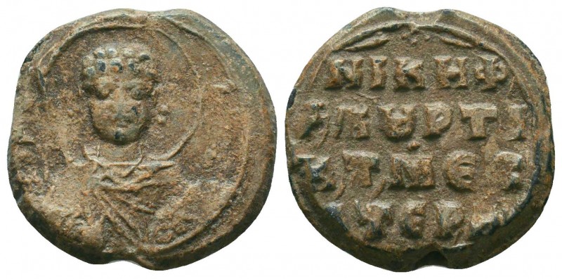 Byzantine lead Seal of Nikephoros Akourtikes the Mesiterios
(ca 11th cent.)
Ob...