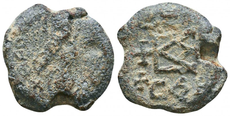 Byzantine lead seal of Paul (?) patrikios (7th/8th cent.)
Obv.: Mother of God s...
