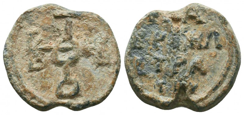 Byzantine lead seal of Gabriel stratelates (7th cent.)
Obv.: Invocative crucifo...