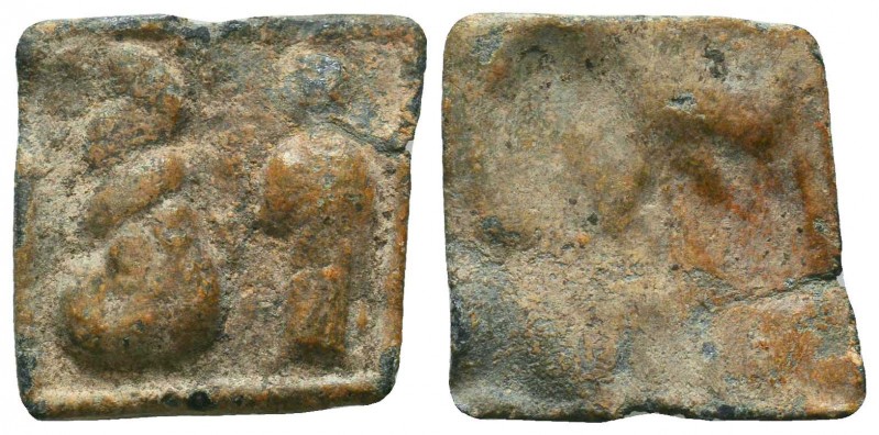 Roman lead tessera with a depiction of a sacrifice 
or a mythological scene
(c...