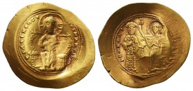 Constantinus X (1059-1067). AV HistamenonConstantinopolis.
Obv. + IhS IXS REX REGNANTInm, Christ enthroned facing with crossed nimbus, raising right ...