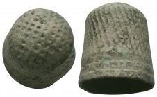 Medieval/Crusades Europe, c. 9th-14th century AD. Bronze Thimble,

Condition: Very Fine

Weight:6 gr
Diameter:16 mm