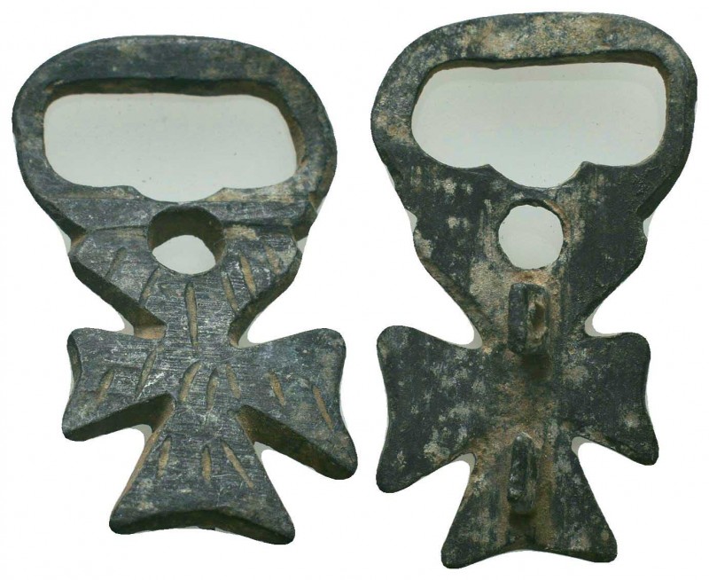 Medieval/Crusades Europe, c. 9th-14th century AD. Bronze Cross Belt Buckle,

C...