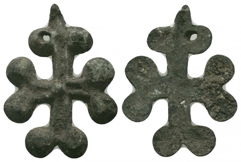 Byzantine Empire, c. 8th-11th century AD. Interesting bronze cross pendant.

C...