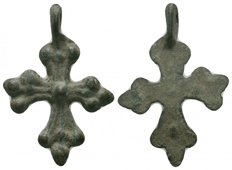 Byzantine Empire, c. 8th-11th century AD. Interesting bronze cross pendant.

C...