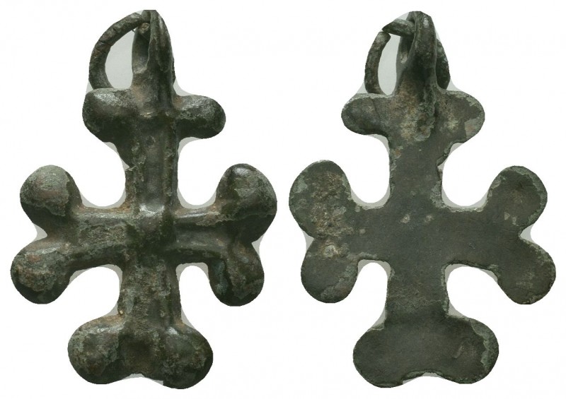 Byzantine Empire, c. 8th-11th century AD. Interesting bronze cross pendant.

C...