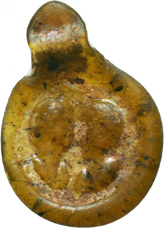 Byzantine Empire, c. 8th-12th century. . Lovely Honey Yellow glass Pendant Depic...