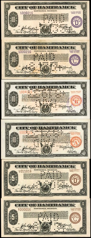 Lot of (12) Hamtramck, Michigan. City of Hamtramck. 1933 & 1934. 1 to 10 Dollars...