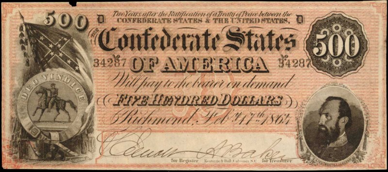 T-64. Confederate Currency. 1864 $500. About Uncirculated.

No. 34287. An Abou...