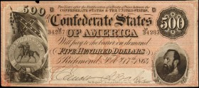 T-64. Confederate Currency. 1864 $500. About Uncirculated.

No. 34287. An About Uncirculated example of this Stonewall Jackson $500. A small piece o...