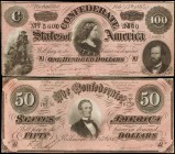 Lot of (2). T-65 & 66. Confederate Currency. 1864 $50 & $100. About Uncirculated.

A duo of higher denomination Confederate notes. The $100 has a te...