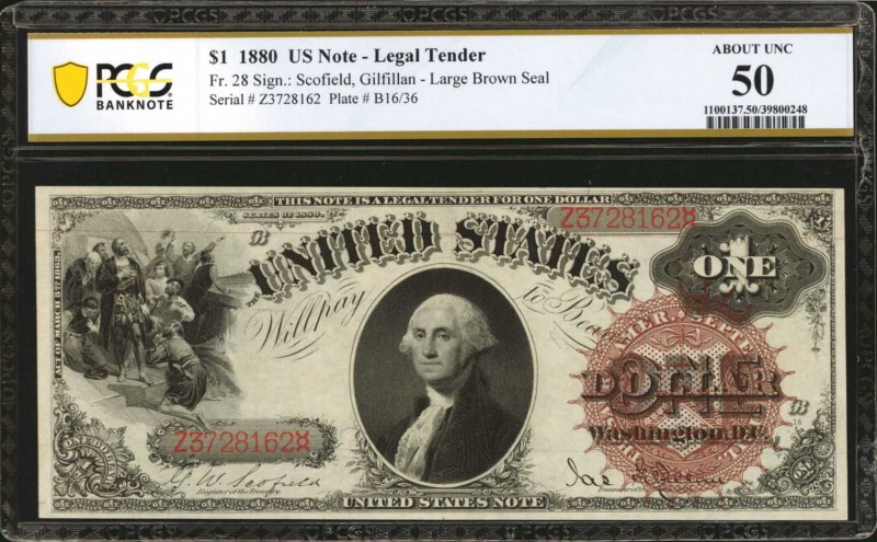 Fr. 28. 1880 $1 Legal Tender Note. PCGS Banknote About Uncirculated 50.

Large...