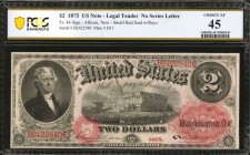 Fr. 44. 1875 $2 Legal Tender Note. PCGS Banknote Choice Extremely Fine 45.

Small red seal with rays. An attractive mid-grade example of this Legal ...