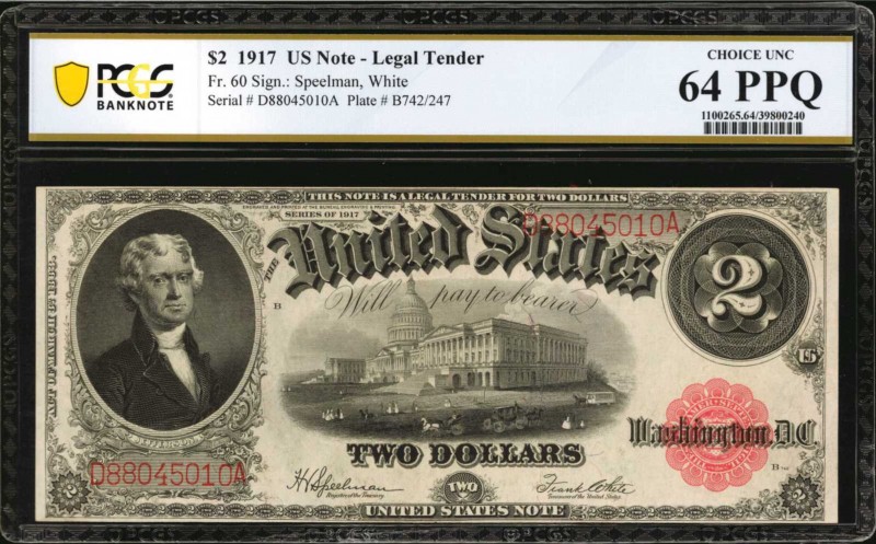 Fr. 60. 1917 $2 Legal Tender Note. PCGS Banknote Choice Uncirculated 64 PPQ.

...