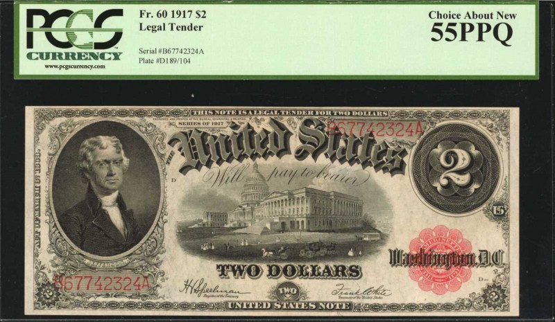 Fr. 60. 1917 $2 Legal Tender Note. PCGS Currency Choice About New 55 PPQ.

Ful...