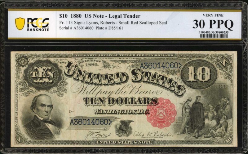 Fr. 113. 1880 Legal Tender Note. Very Fine 30.

This Very Fine Jackass Legal T...