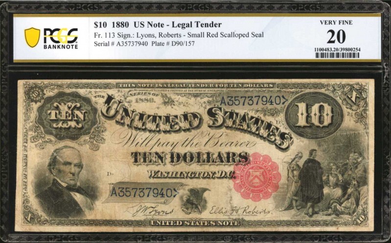 Fr. 113. 1880 $10 Legal Tender Note. PCGS Banknote Very Fine 20.

A Very Fine ...