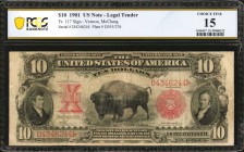 Fr. 117. 1901 $10 Legal Tender Note. PCGS Banknote Choice Fine 15.

PCGS Banknote comments "Pinholes" on this Choice Fine Bison $10 Legal Tender Not...