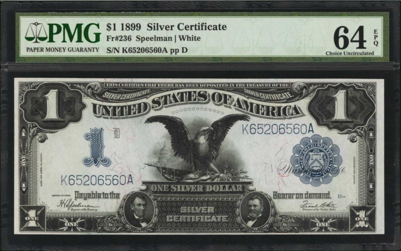 Fr. 236. 1899 $1 Silver Certificate. PMG Choice Uncirculated 64 EPQ.

A nearly...