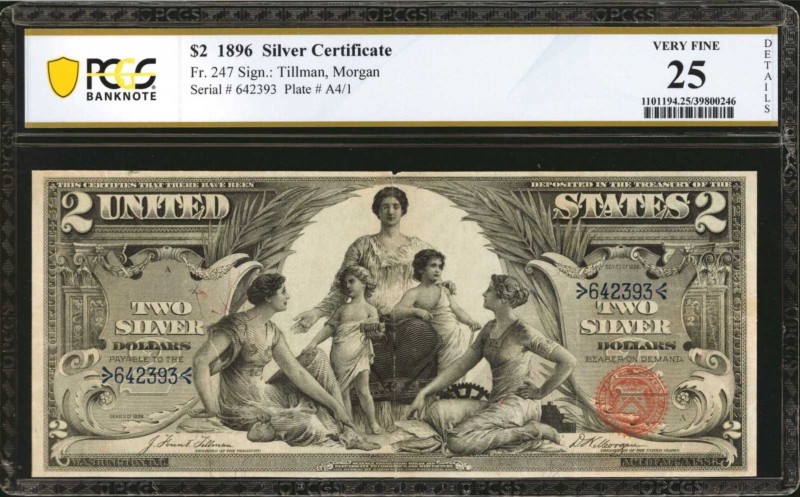 Fr. 247. 1896 $2 Silver Certificate. PCGS Banknote Very Fine 25 Details. Repaire...