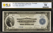 Fr. 718. 1918 $1 Federal Reserve Bank Note. Cleveland. PCGS Banknote Choice About Uncirculated 58.

A low three digit serial number of "D366A" is fo...