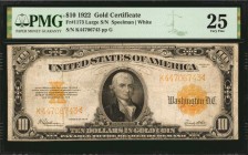 Fr. 1173. 1922 $10 Gold Certificate. PMG Very Fine 25.

Large serial number variety. A Very Fine example of this large size Gold Certificate.

Est...