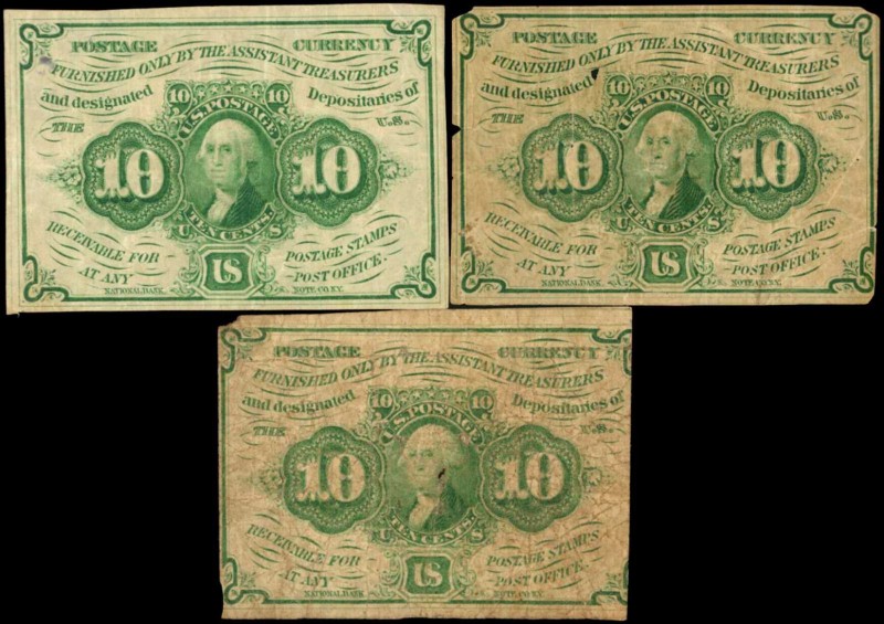 Lot of (3) Fr. 1242. 10 Cents. First Issue. Very Good to Fine.

A trio of 10 C...