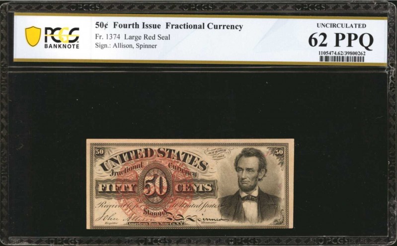 Fr. 1374. 50 Cent. Fourth Issue. PCGS Banknote Uncirculated 62 PPQ.

Large red...