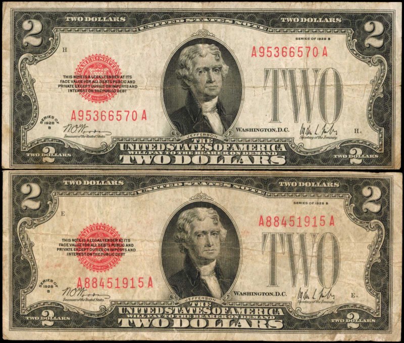 Lot of (2) Fr. 1503. 1928B $2 Legal Tender Notes. Very Fine.

A duo of 1928B $...
