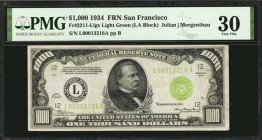 Fr. 2211-Llgs. 1934 $1000 Federal Reserve Note. San Francisco. PMG Very Fine 30.

An attractive light green seal example of this scarcer San Francis...
