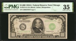 Fr. 2212-G. 1934A $1000 Federal Reserve Note. Chicago. PMG Choice Very Fine 35.

A mid-grade example of this high denomination note from the Chicago...