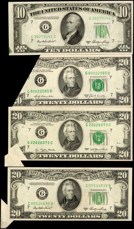 Lot of (4) Federal Reserve Notes. 1950A to 1977 $10 & $20. About Uncirculated to...