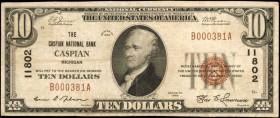 Caspian, Michigan. $10 1929 Ty. 1. Fr. 1801-1. The Caspian NB. Charter #11802. Very Fine.

A Very Fine example of this Iron County issued note.

E...