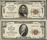 Lot of (2) Detroit, Michigan. $5 & $10 1929 Ty. 1. Fr. 1800-1 & 1801-1. First NB & First Wayne NB. Charter #10527. Choice About Uncirculated.

A duo...