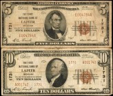 Lot of (2). Lapeer, Michigan. $5 & $10 1929 Ty. 1 & Ty. 2. Fr. 1800-1 & 1801-2. The First NB. Charter #1731. Fine & Very Fine.

A duo of nationals f...