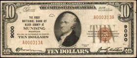 Munising, Michigan. $10 1929 Ty. 1. Fr. 1801-1. The First NB of Alger County. Charter #9000. Very Fine.

This Alger County issued note is found in V...