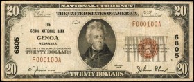 Genoa, Nebraska. $20 1929 Ty. 1. Fr. 1802-1. The Genoa NB. Charter #6805. Very Fine.

A Very Fine example of this Nance County issued note, with a l...